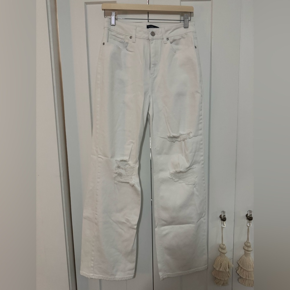 Sincerely Jules White Straight Leg Jeans with Distressed Design